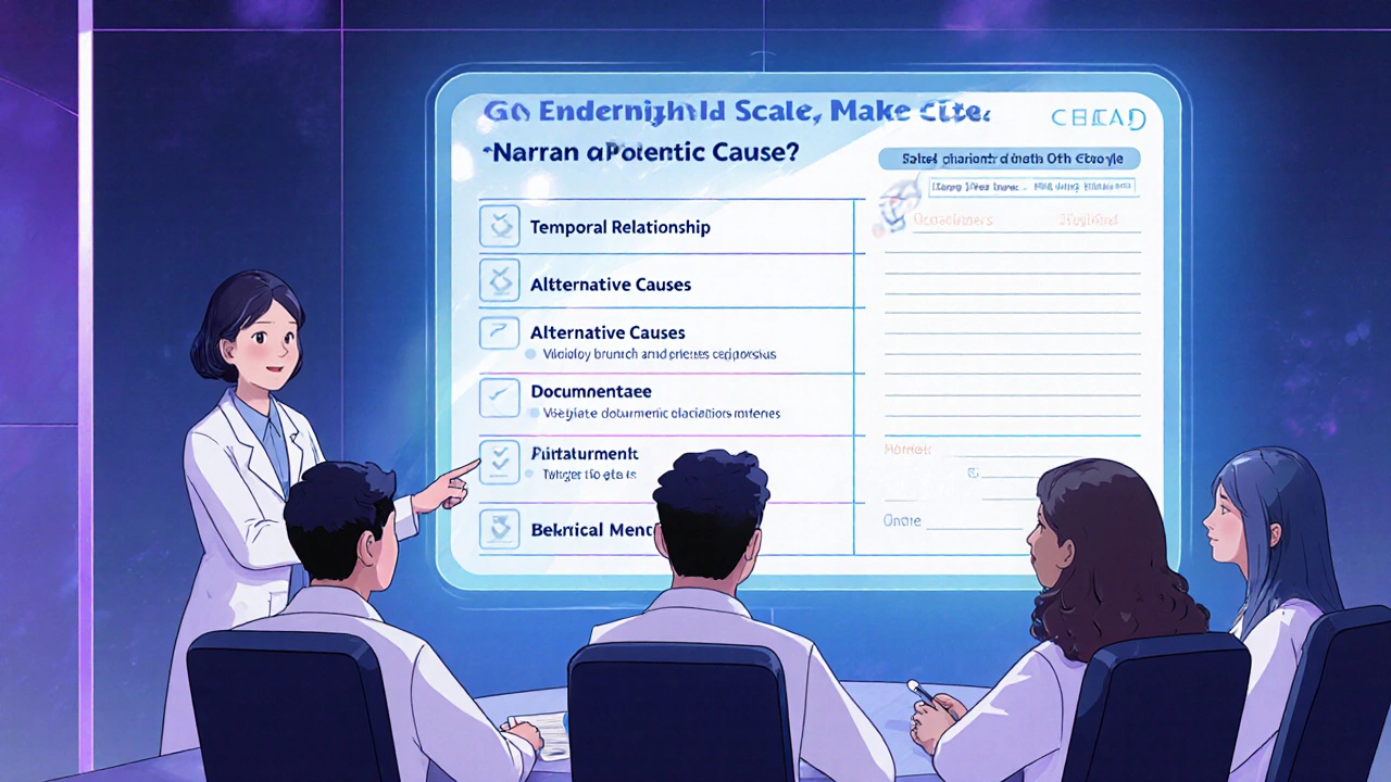 AI hologram assisting clinicians in evaluating ADR with updated Naranjo scale.