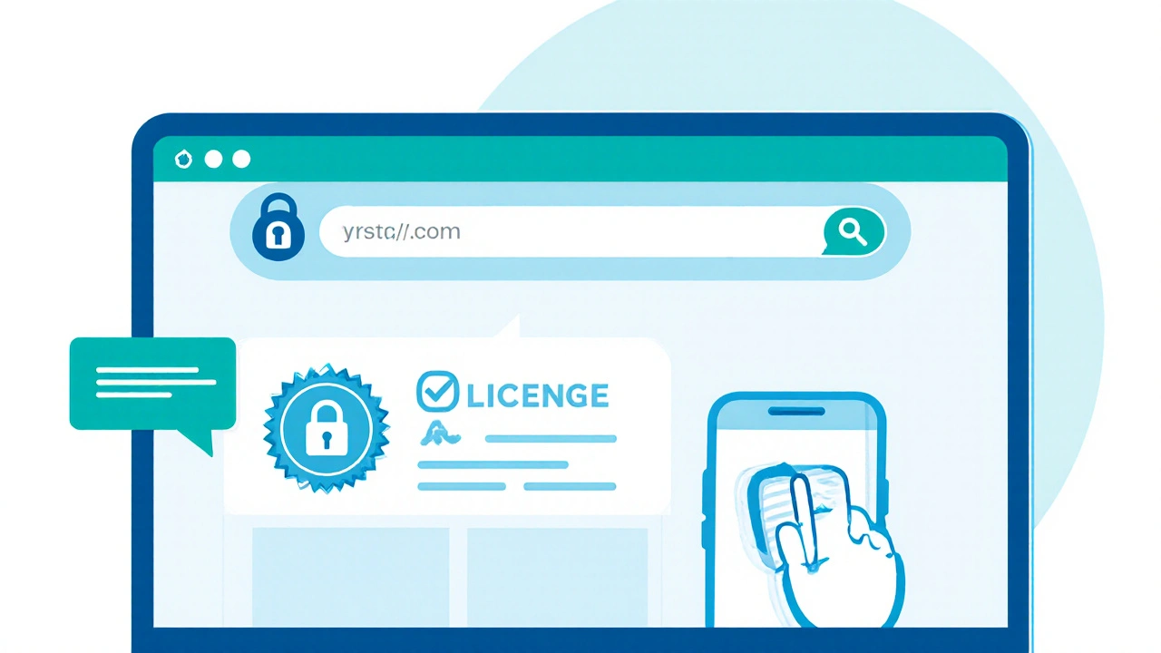 Illustration of a laptop with secure pharmacy site icons and a phone notification.