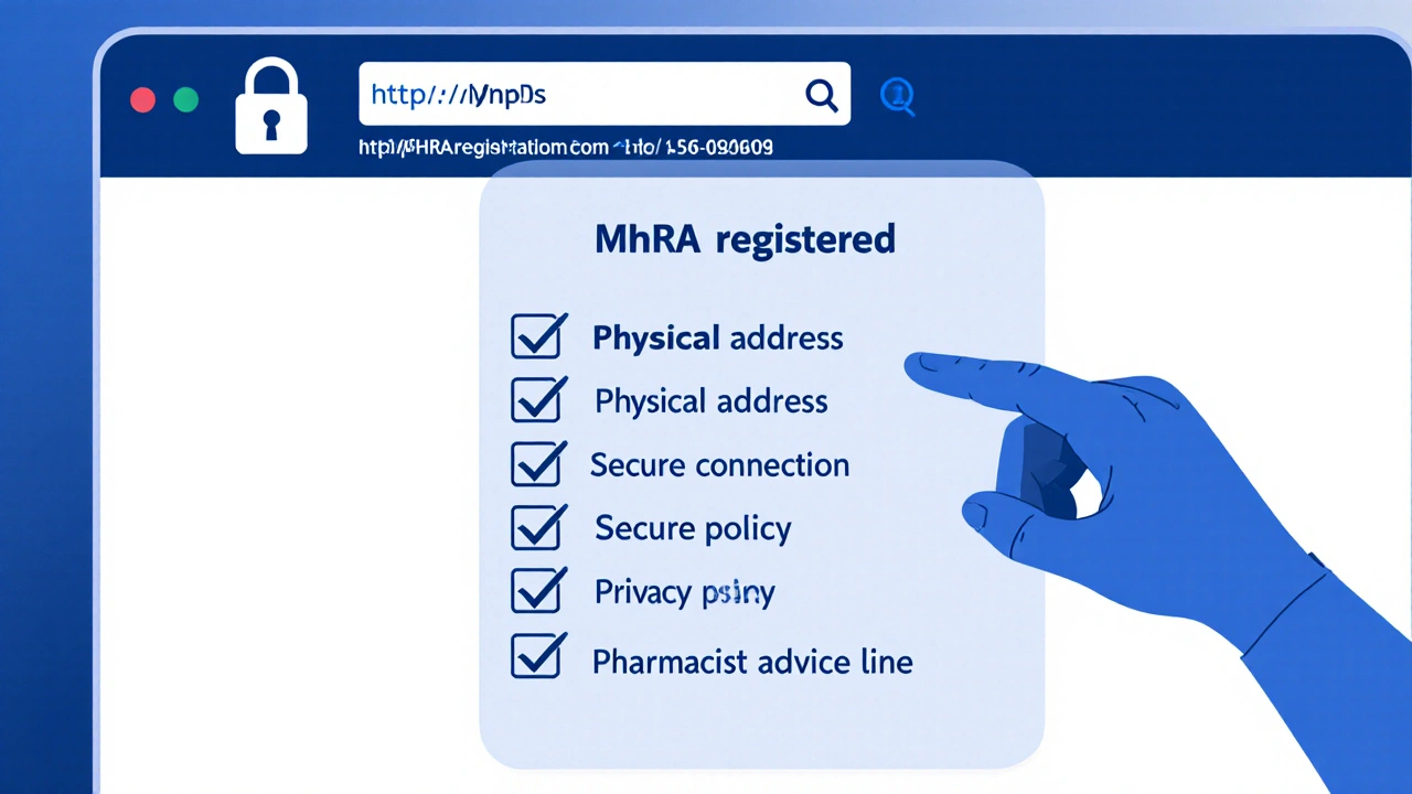 Tablet screen showing MHRA registration, HTTPS padlock, and checklist being ticked off for safety verification.
