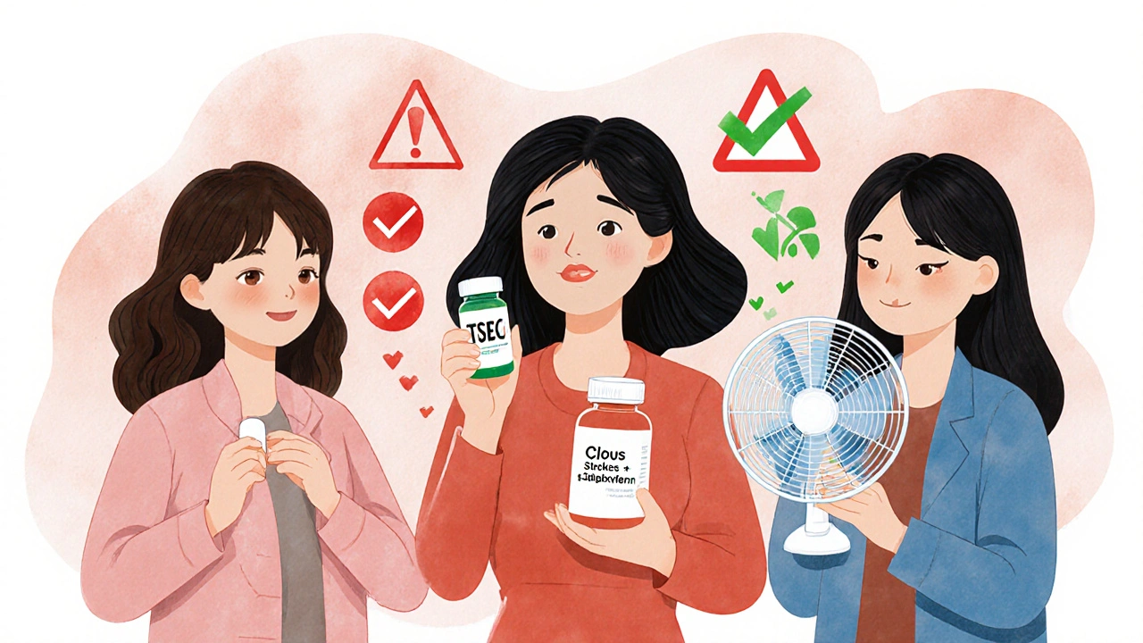 A group of women supporting each other, holding safe medication options and practicing wellness techniques.