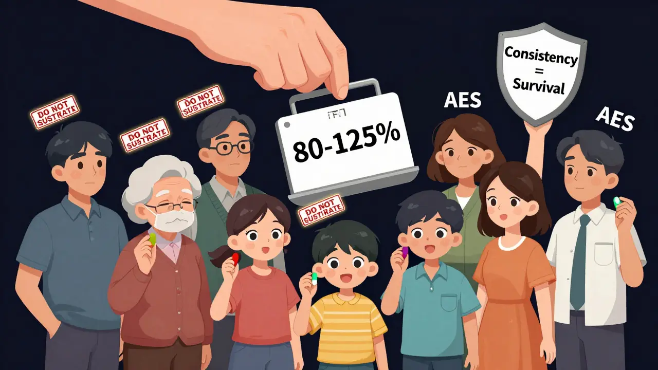 Diverse group of patients holding pills with 'Do Not Substitute' stamp, symbolic shield above