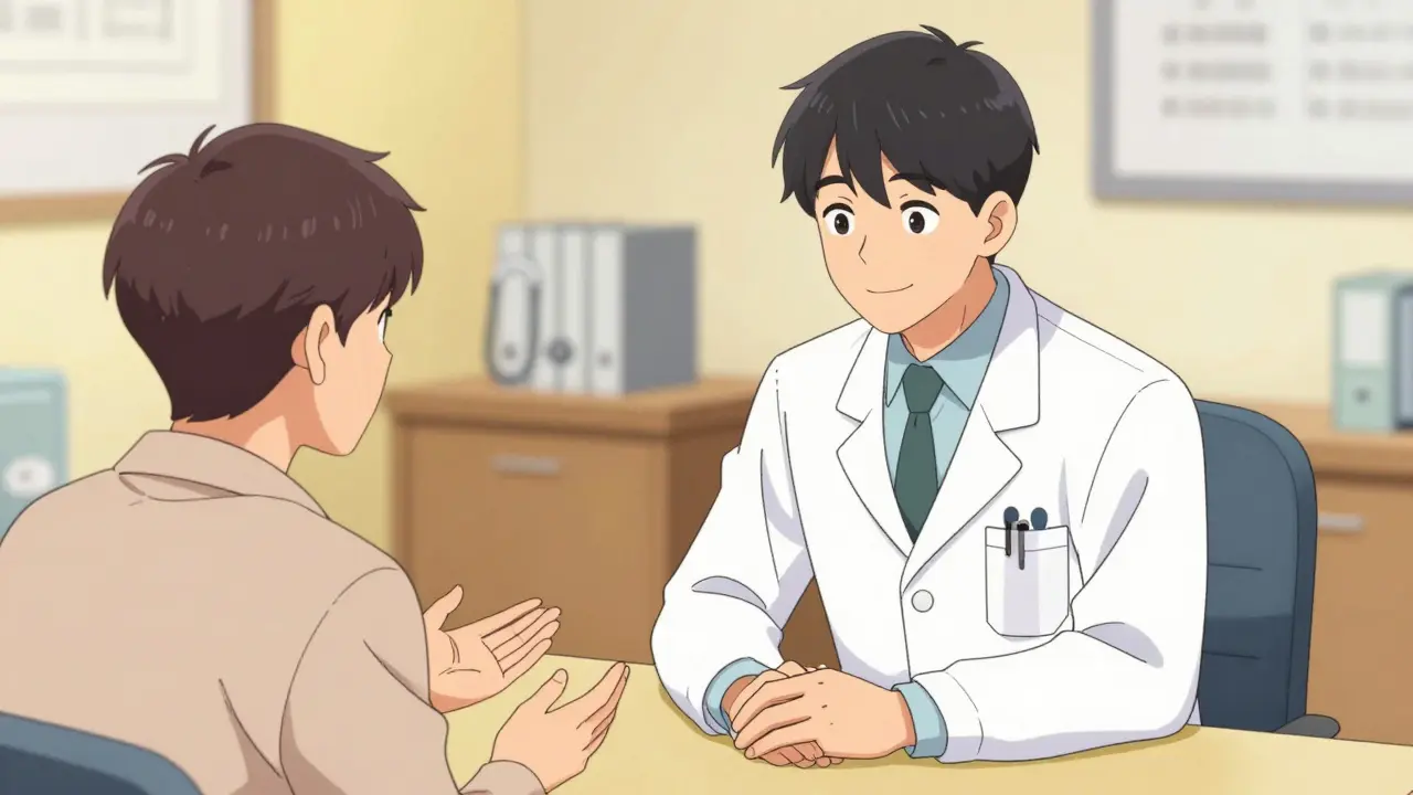 Patient and doctor discussing medication options calmly