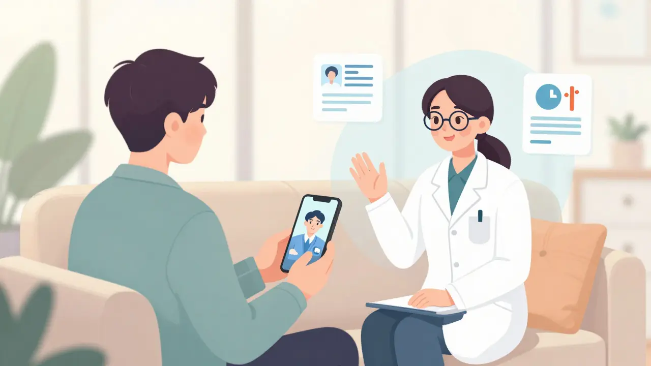 A patient having a mental health consultation with a doctor via a smartphone video call
